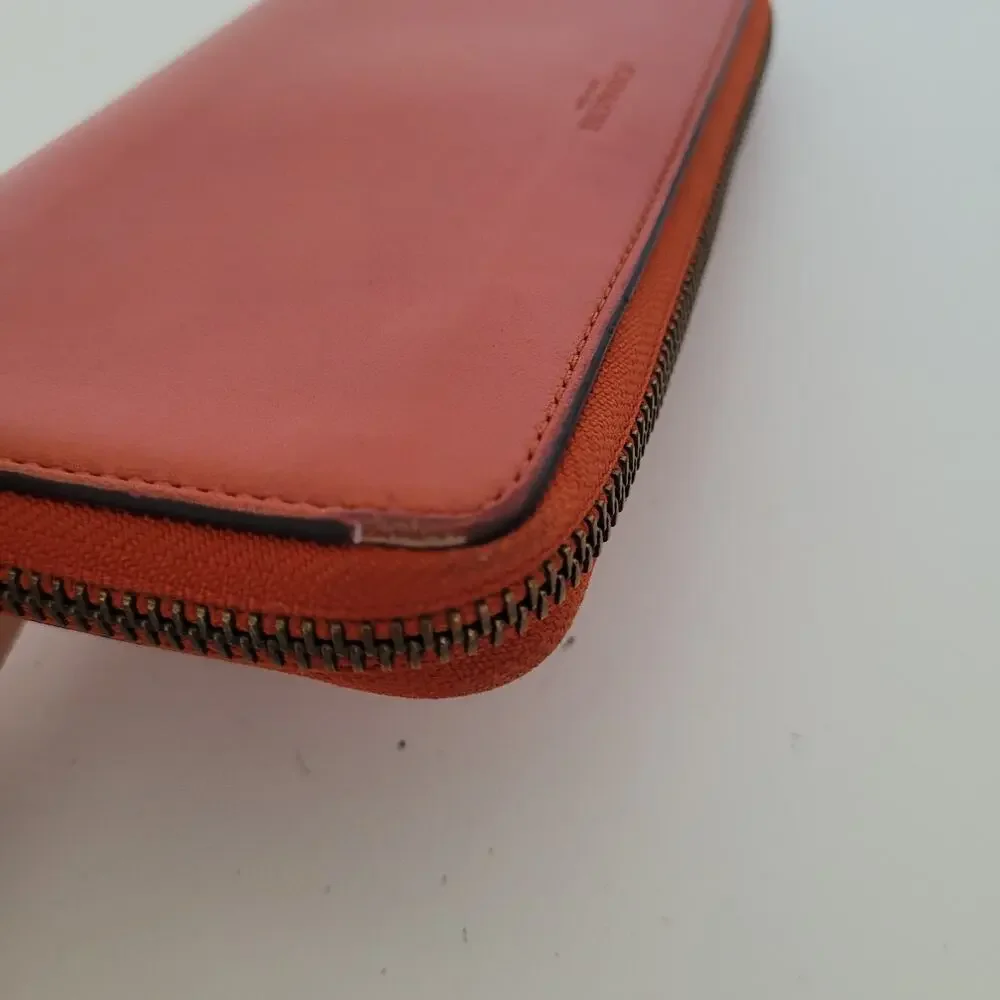 Coach Leather Wallet Solid Red‎ Zip Around Large Clutch Geniue Smooth Leather